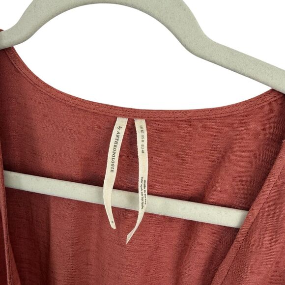 Anthropologie Puff Sleeve Wrap Mini Dress Linen Blend Rose Pink Womens Size 8 - Picture 5 of 9